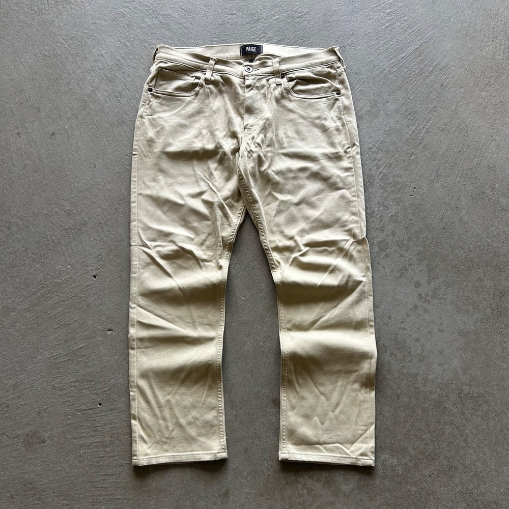 Paige Federal Pants Size 32 Cream Straight Leg Stretch Chino 5 Pocket